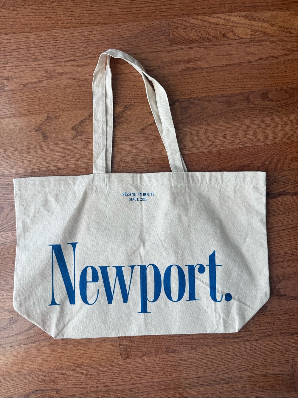 Sezane Newport Canvas Tote Bag in Natural/Blue